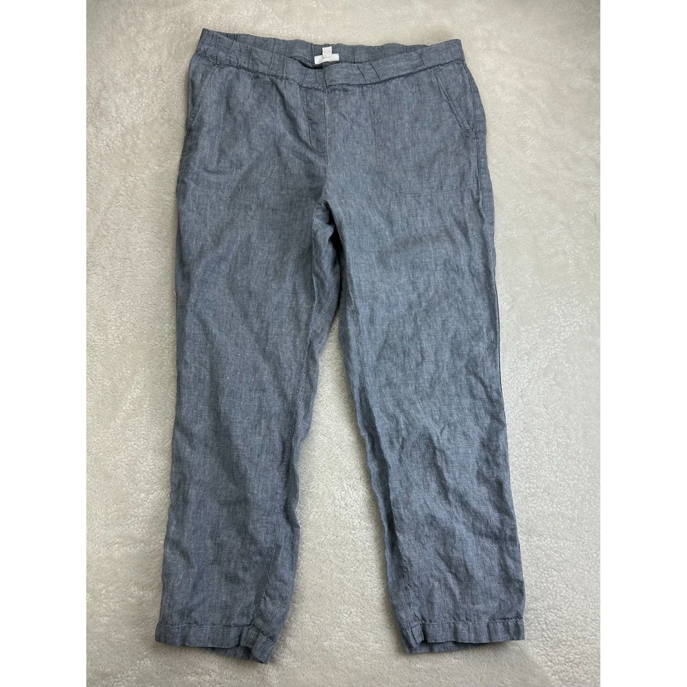 J. Jill Ankle Linen Pants Womens L Chambray Blue Linen Relaxed High Rise Pull On